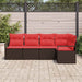 Tuinbankenset 5 st Bruin en Rood poly rattan