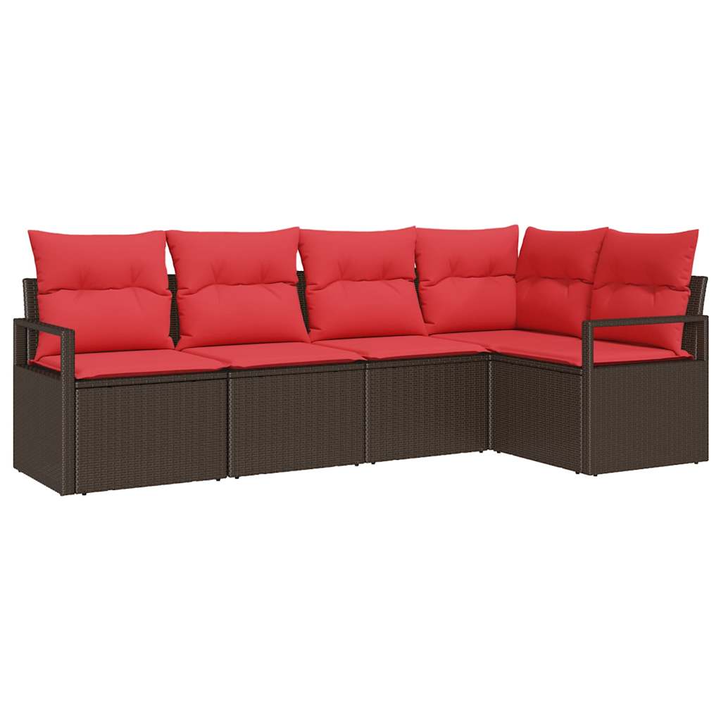 Tuinbankenset 5 st Bruin en Rood poly rattan