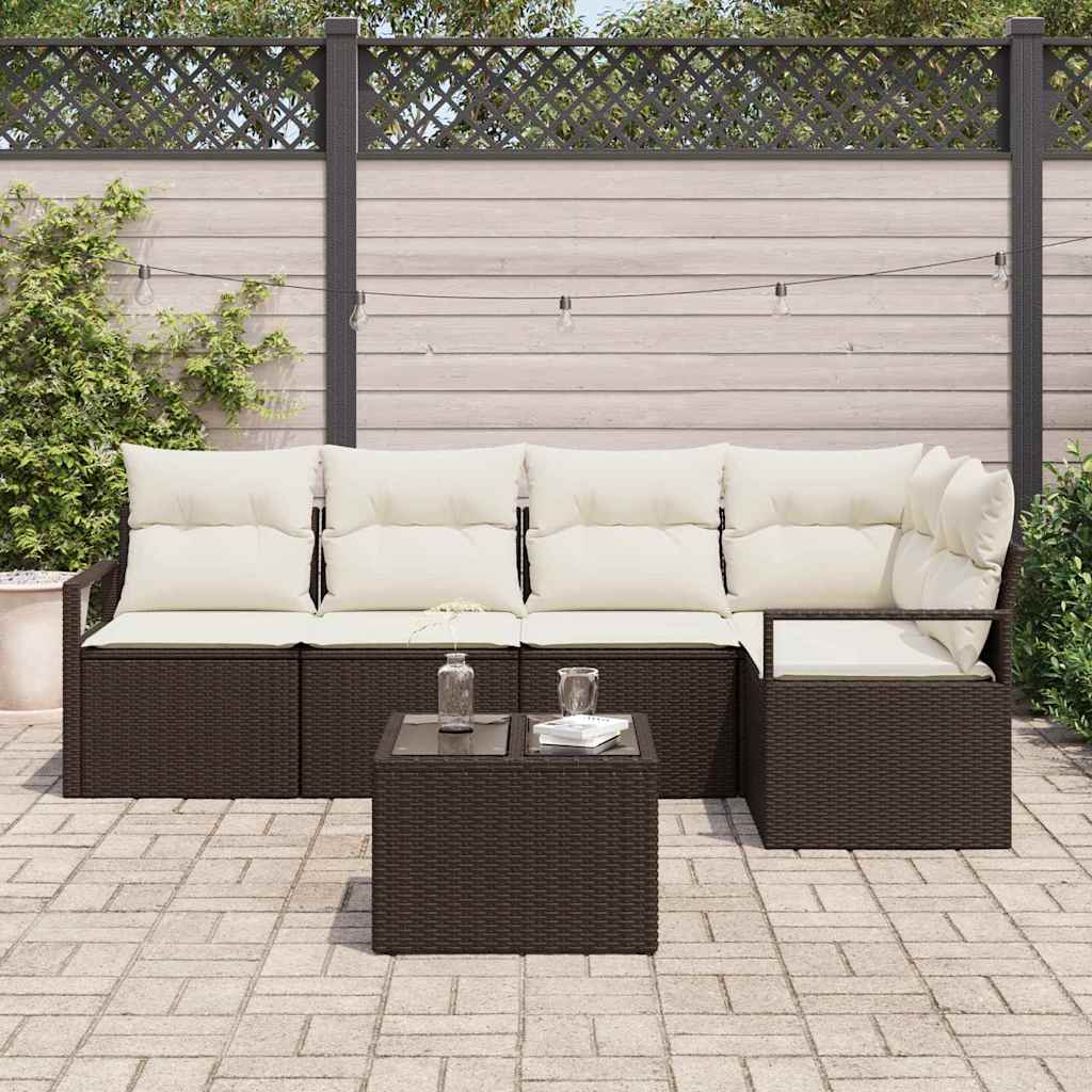 Tuinbankenset 6 st Bruin en Crème poly rattan
