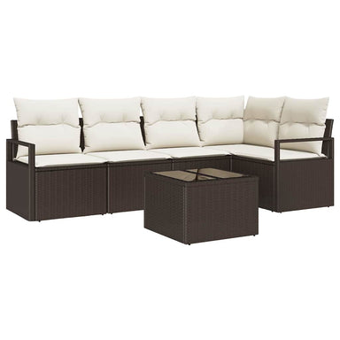 Tuinbankenset 6 st Bruin en Crème poly rattan