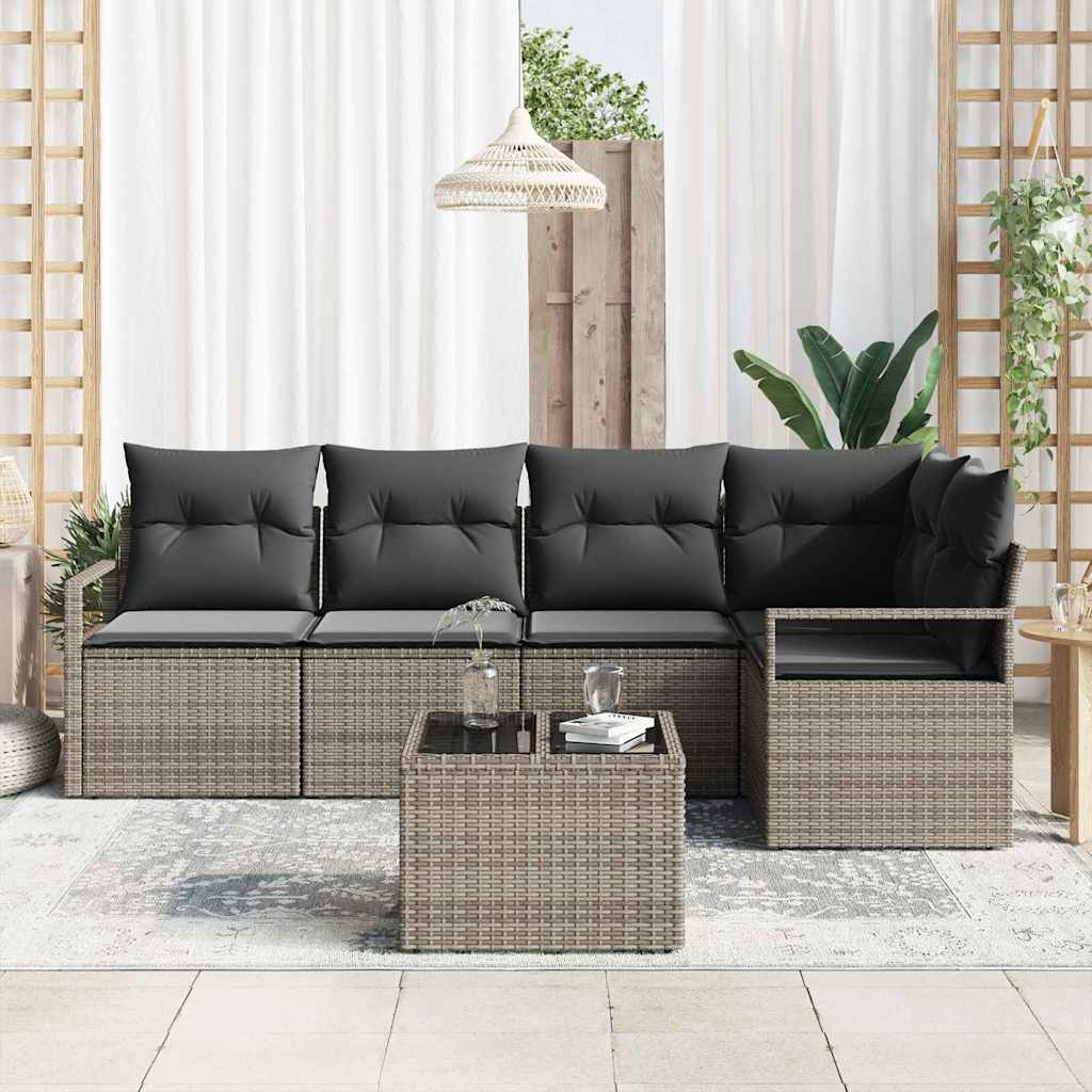 Tuinbankenset 6 st Lichtgrijs poly rattan