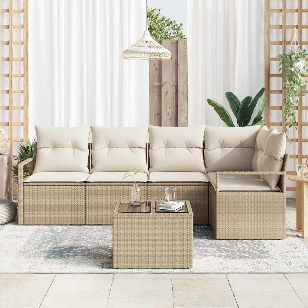 Tuinbankenset 6 st Beige en Crème poly rattan