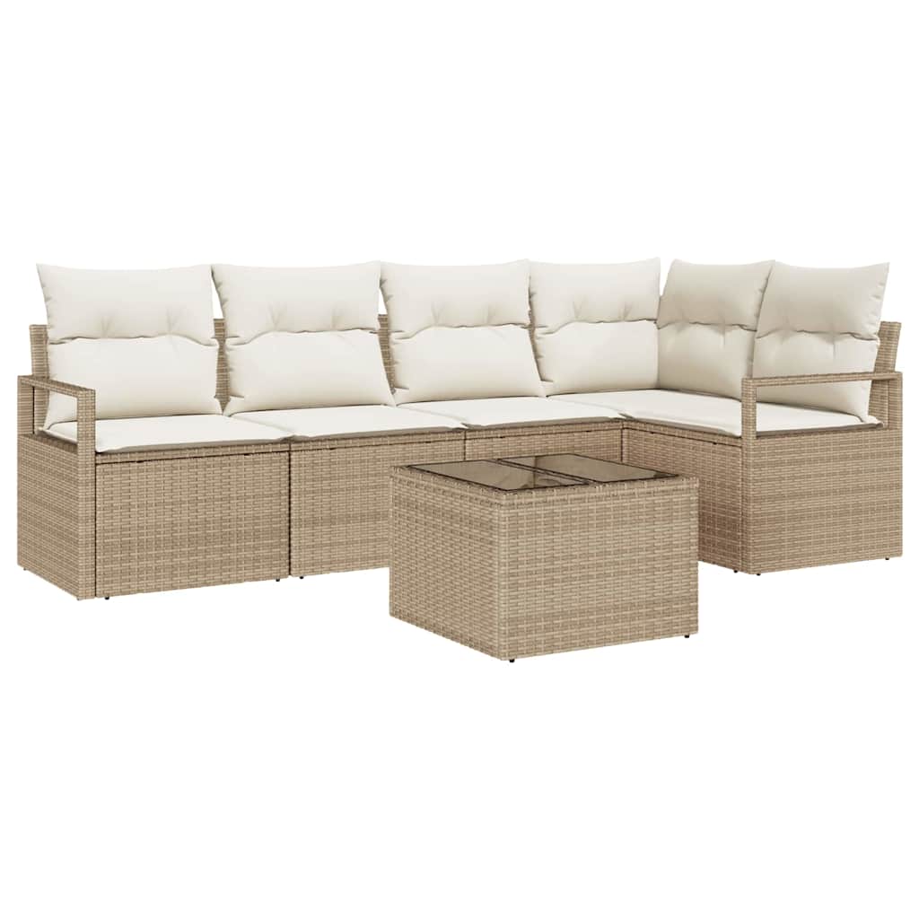 Tuinbankenset 6 st Beige en Crème poly rattan
