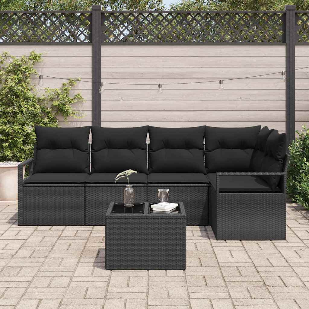 Tuinbankenset 6 st Zwart poly rattan