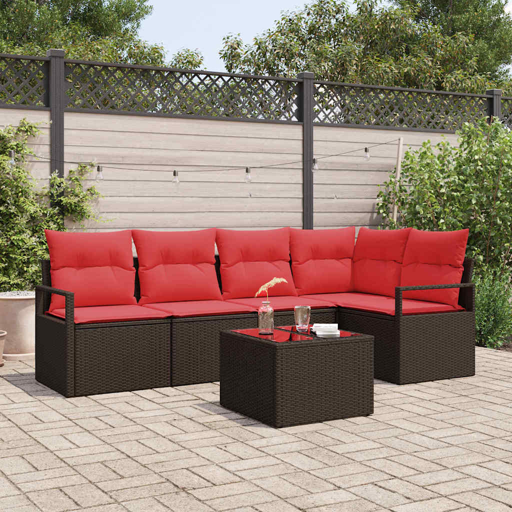 Tuinbankenset 6 st Bruin en Rood poly rattan