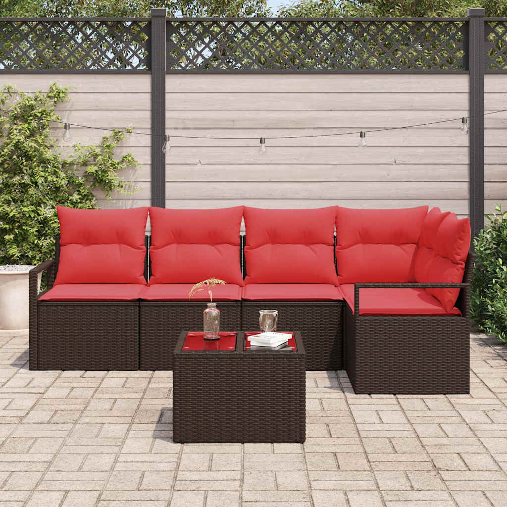 Tuinbankenset 6 st Bruin en Rood poly rattan