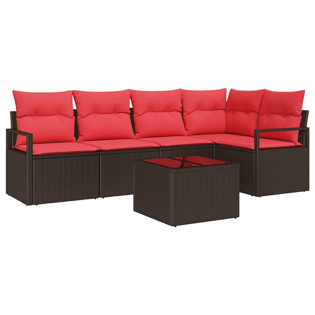 Tuinbankenset 6 st Bruin en Rood poly rattan