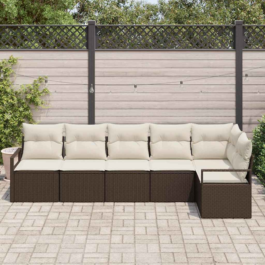 Tuinbankenset 6 st Bruin en wit poly rattan