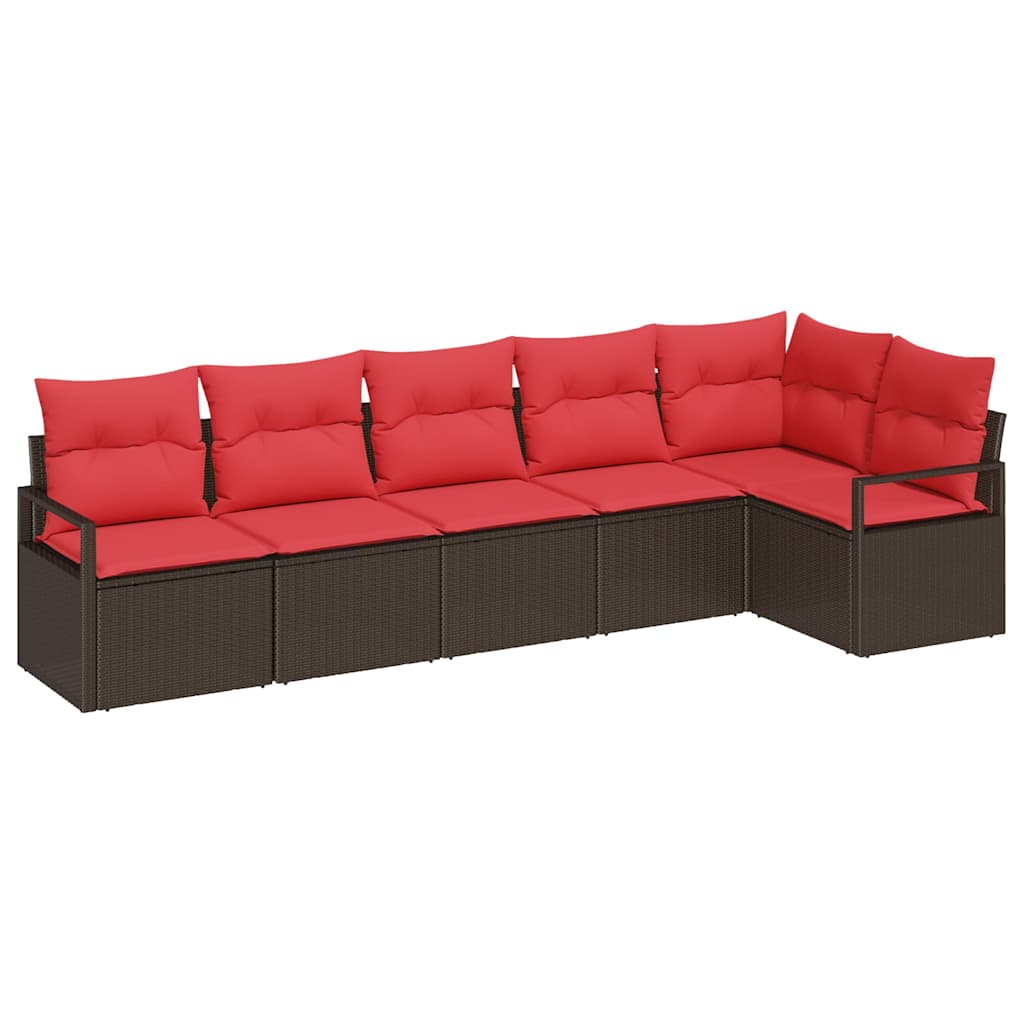 Tuinbankenset 6 st Bruin en Rood poly rattan
