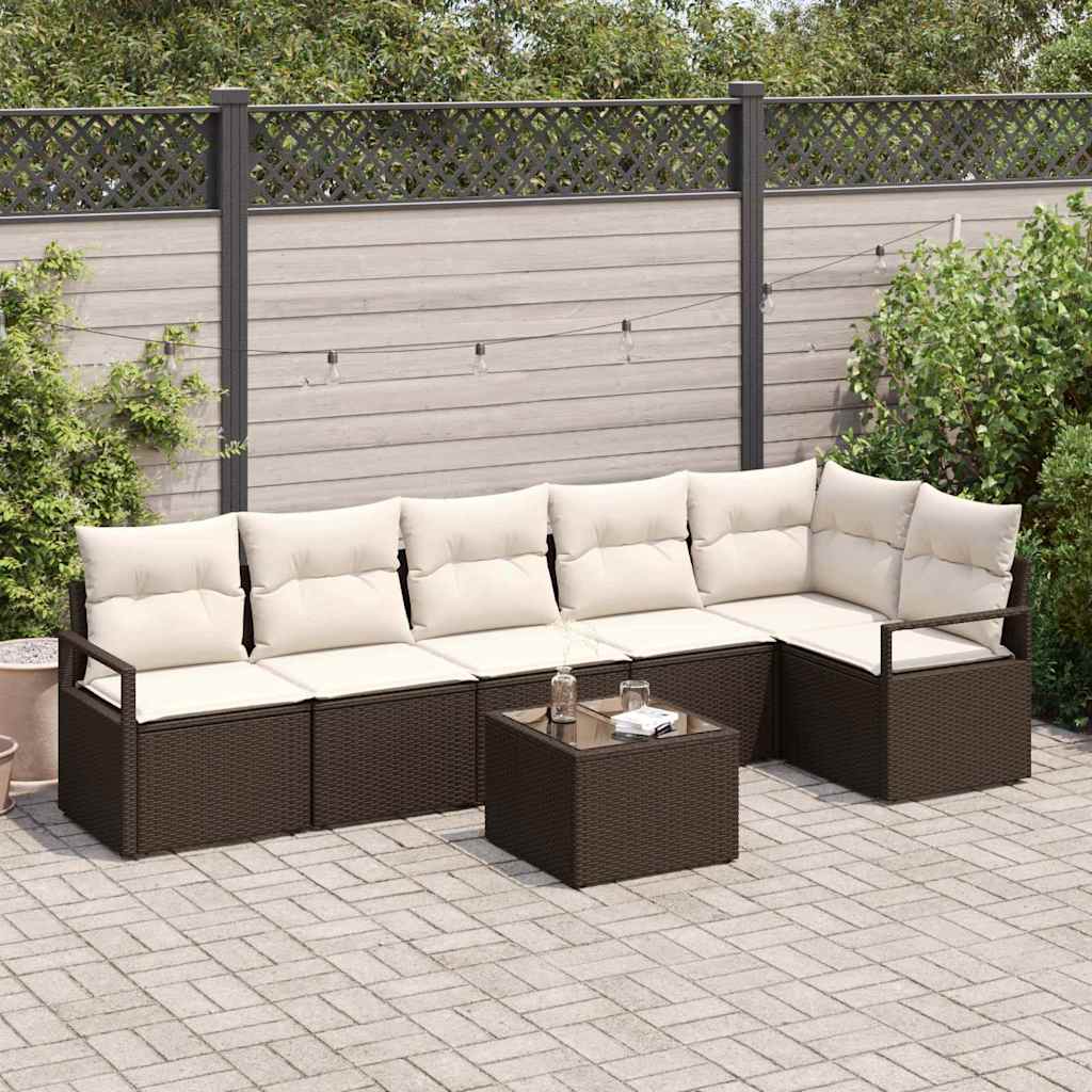 Tuinbankenset 7 st Bruin en Crème poly rattan