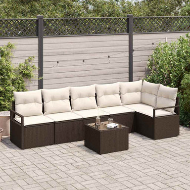 Tuinbankenset 7 st Bruin en Crème poly rattan