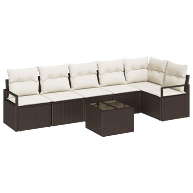 Tuinbankenset 7 st Bruin en Crème poly rattan