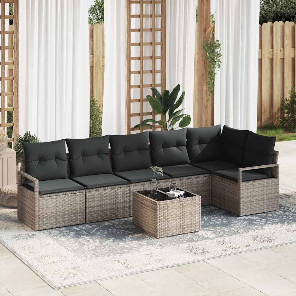Tuinbankenset 7 st Lichtgrijs poly rattan