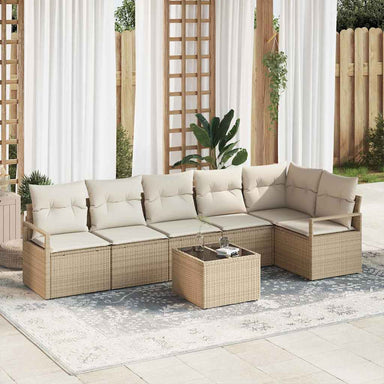 Tuinbankenset 7 st Beige en Crème poly rattan