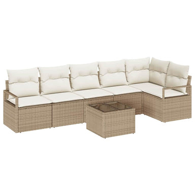 Tuinbankenset 7 st Beige en Crème poly rattan