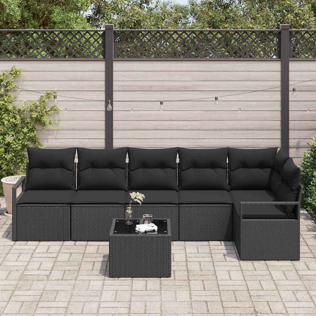 Tuinbankenset 7 st Zwart poly rattan
