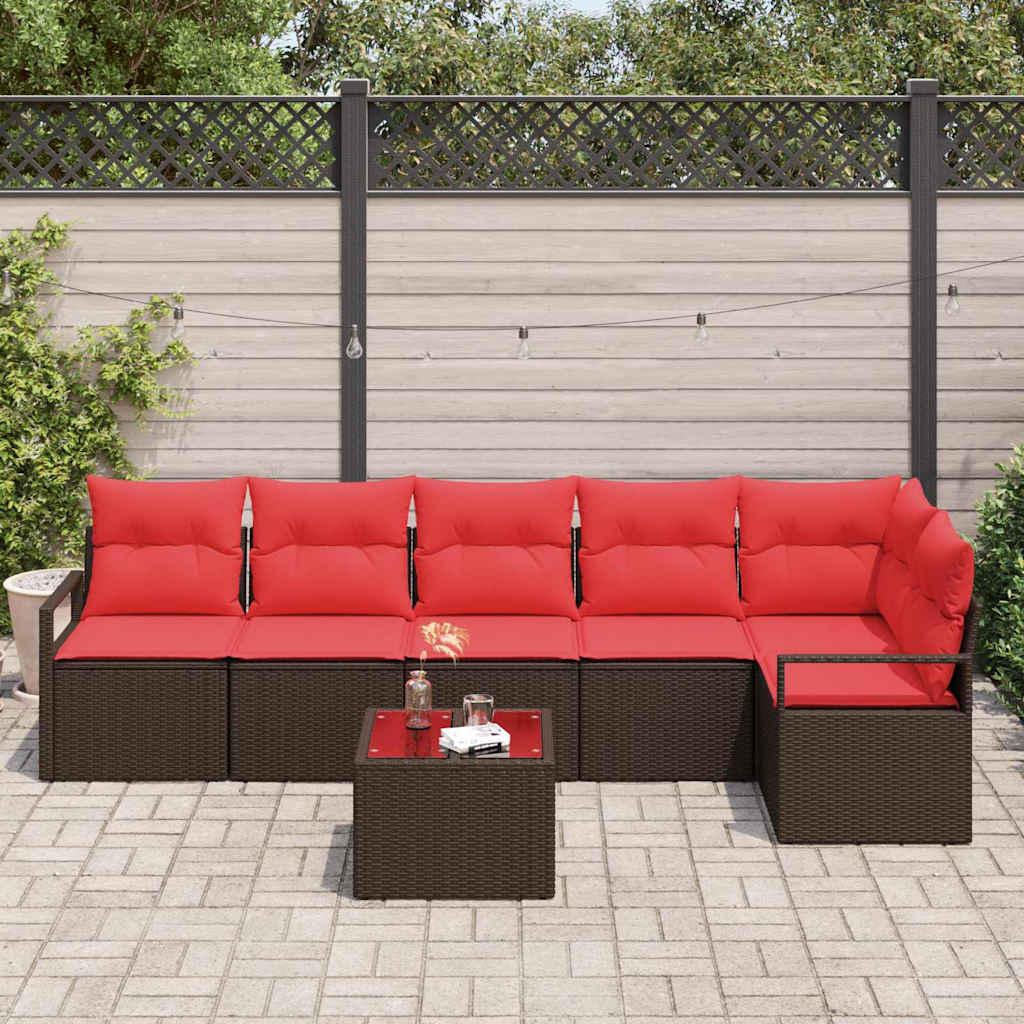 Tuinbankenset 7 st Bruin en Rood poly rattan