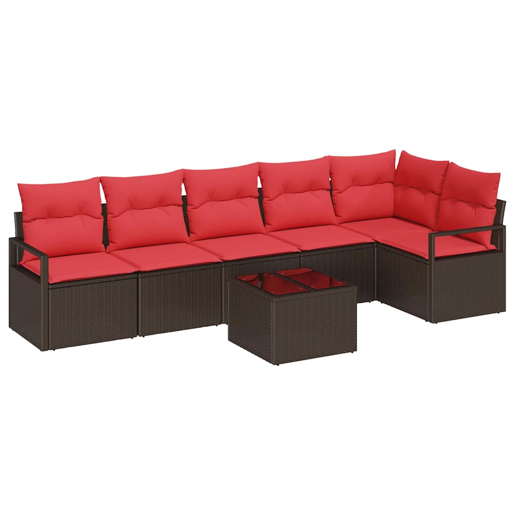 Tuinbankenset 7 st Bruin en Rood poly rattan