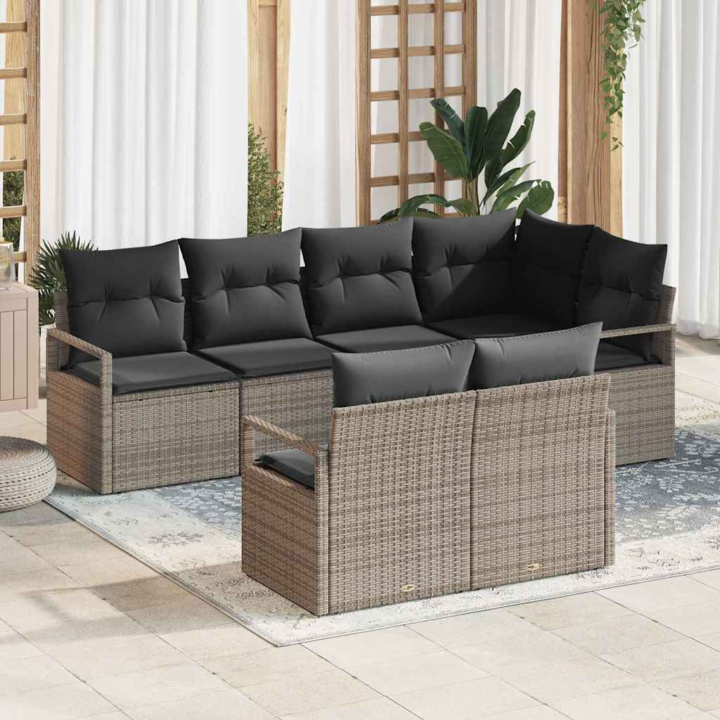 Tuinbankenset 7 st Grijs poly rattan