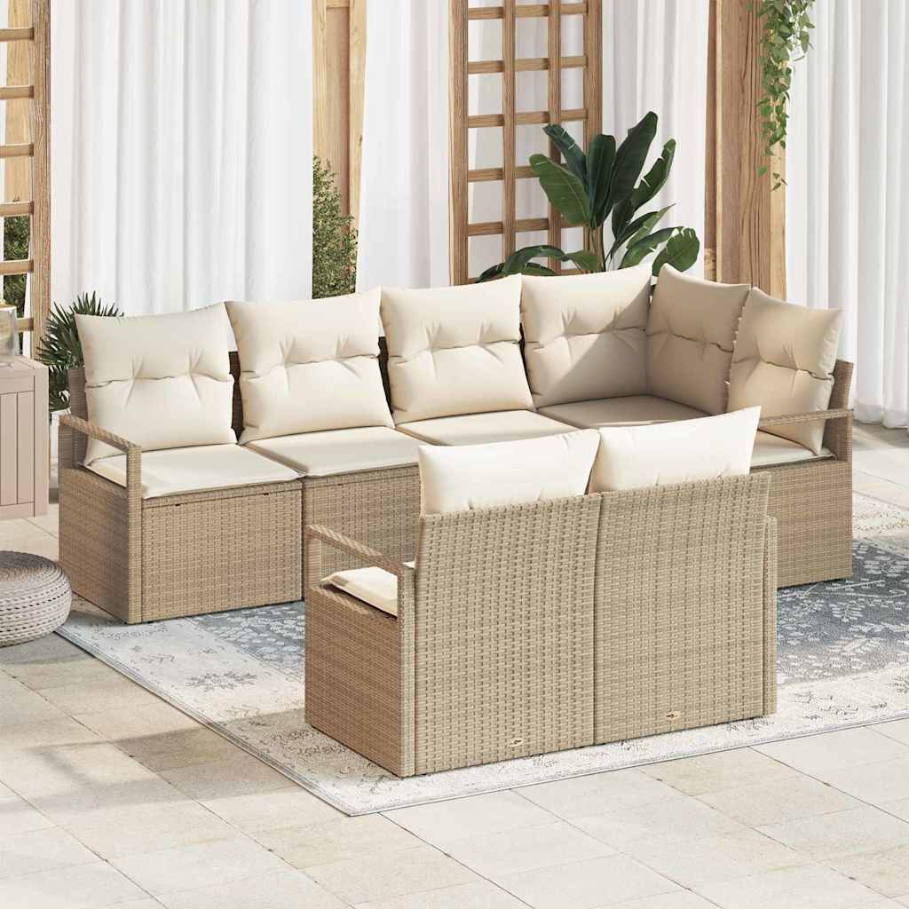 Tuinbankenset 7 st Beige en Wit poly rattan