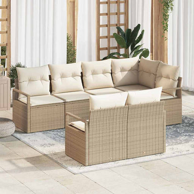 Tuinbankenset 7 st Beige en Wit poly rattan