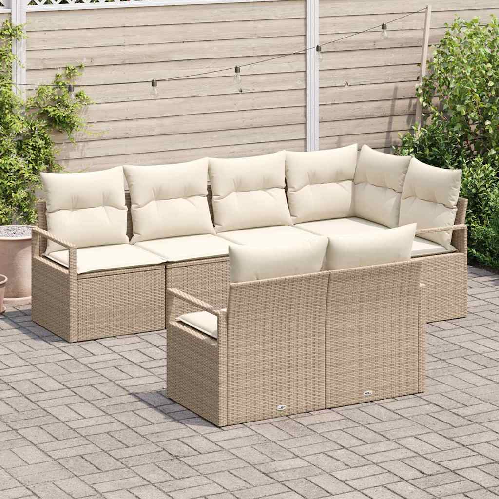 Tuinbankenset 7 st Beige en Wit poly rattan