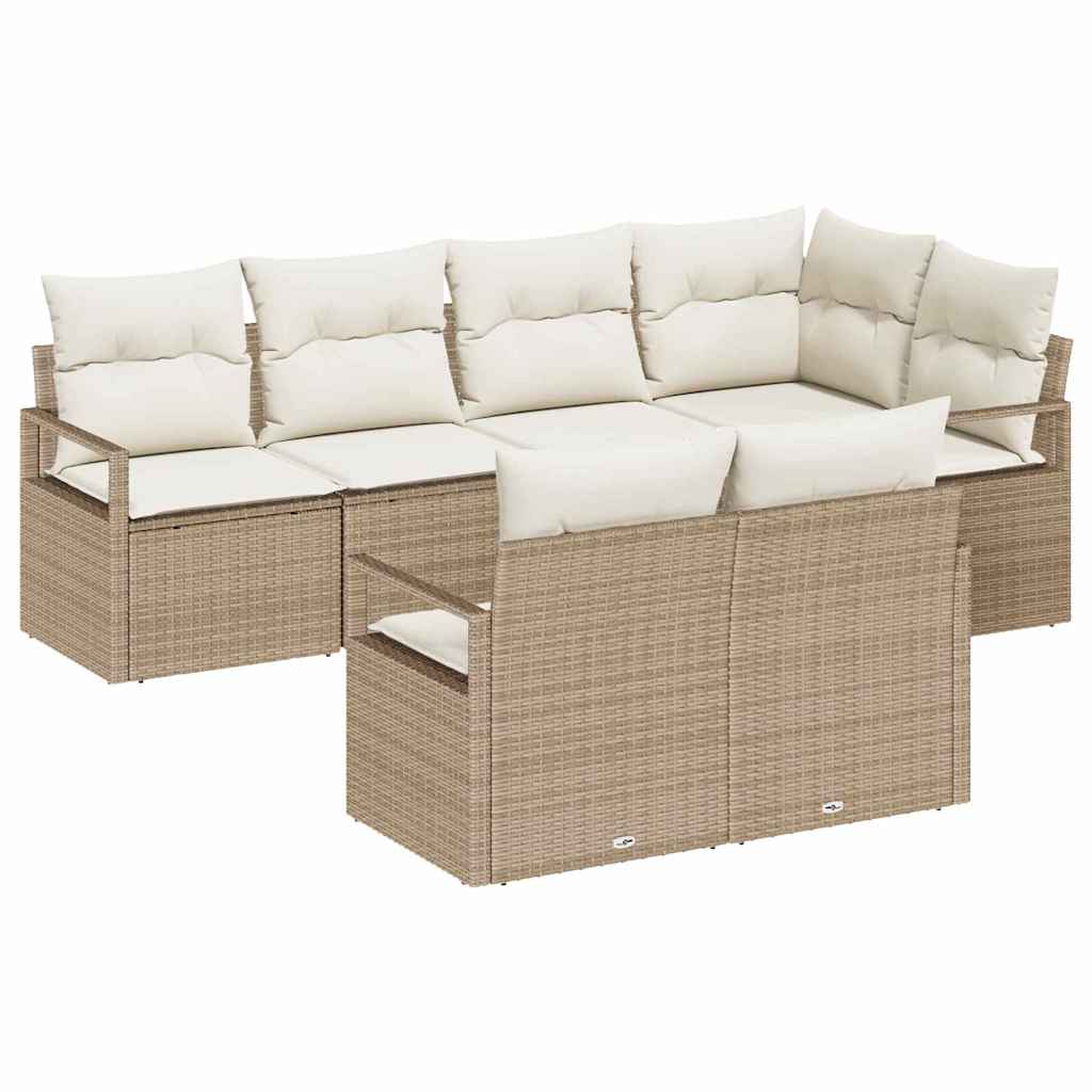 Tuinbankenset 7 st Beige en Wit poly rattan