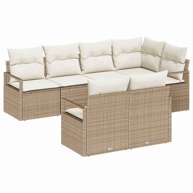 Tuinbankenset 7 st Beige en Wit poly rattan