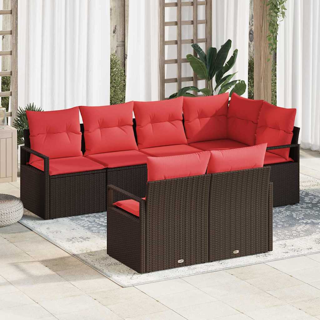 Tuinbankenset 7 st Bruin en Rood poly rattan