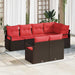 Tuinbankenset 7 st Bruin en Rood poly rattan