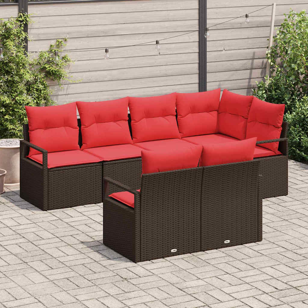 Tuinbankenset 7 st Bruin en Rood poly rattan