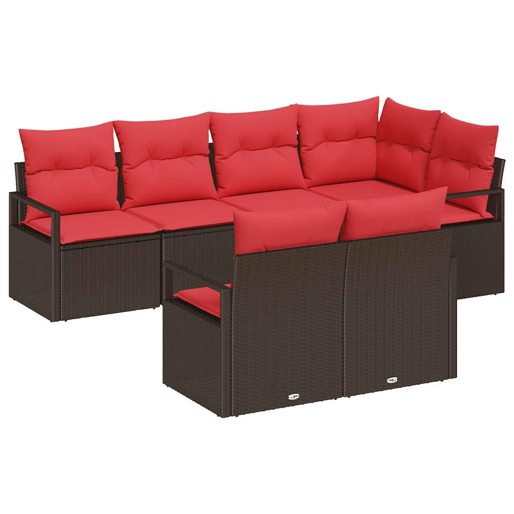 Tuinbankenset 7 st Bruin en Rood poly rattan