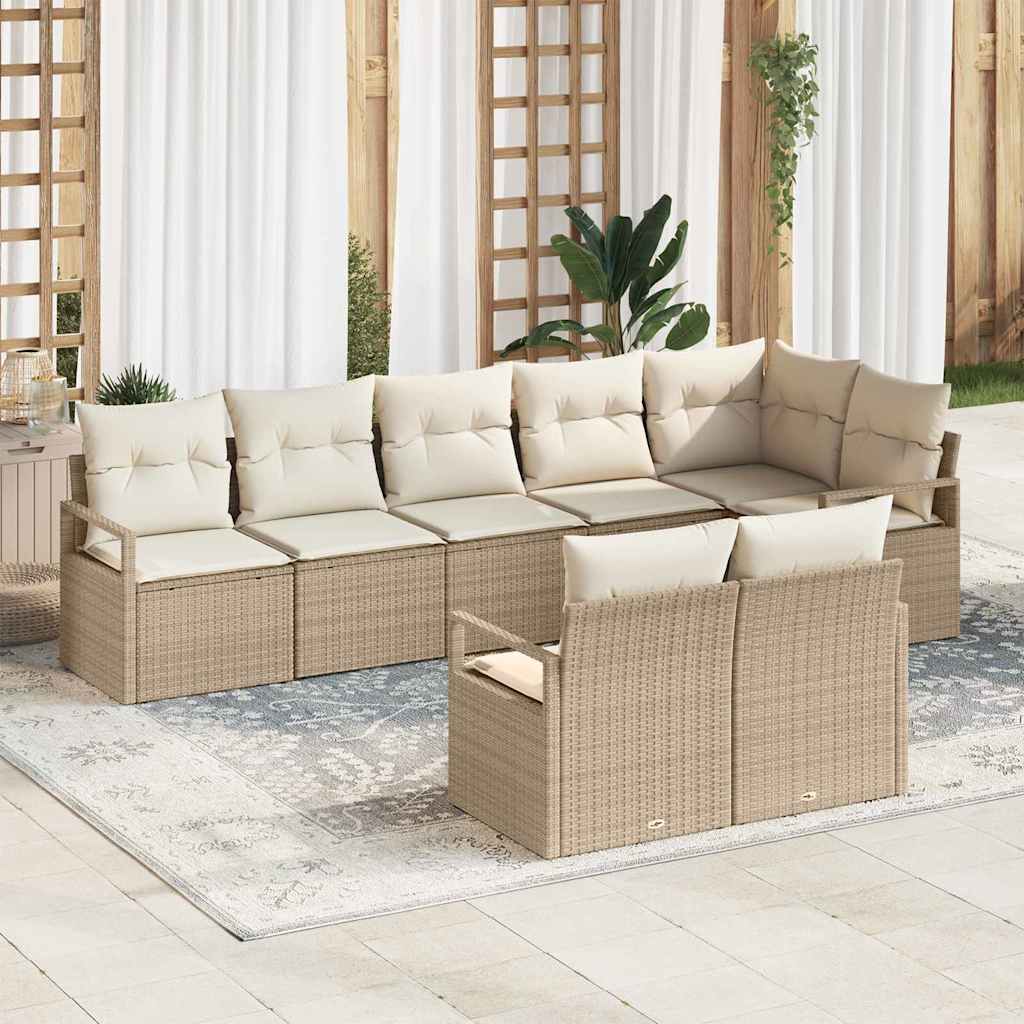 Tuinbankenset 8 st Beige en Wit poly rattan