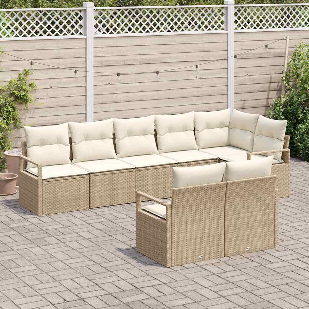 Tuinbankenset 8 st Beige en Wit poly rattan