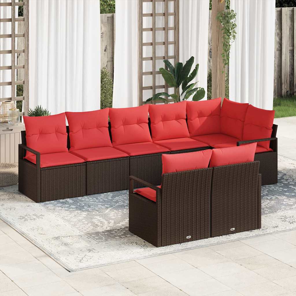 Tuinbankenset 8 st Bruin en Rood poly rattan