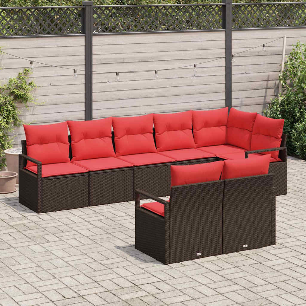 Tuinbankenset 8 st Bruin en Rood poly rattan