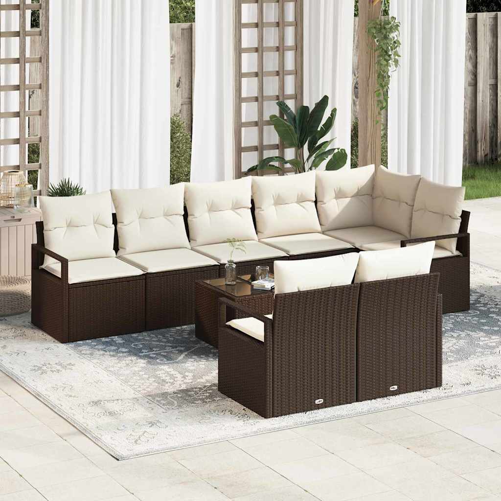 Tuinbankenset 9 st Bruin en Crème poly rattan