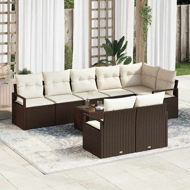 Tuinbankenset 9 st Bruin en Crème poly rattan