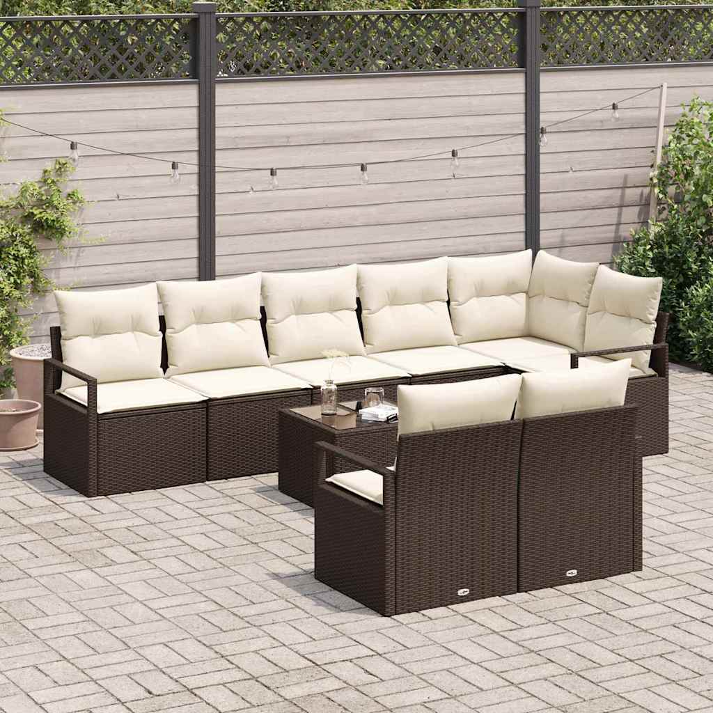 Tuinbankenset 9 st Bruin en Crème poly rattan