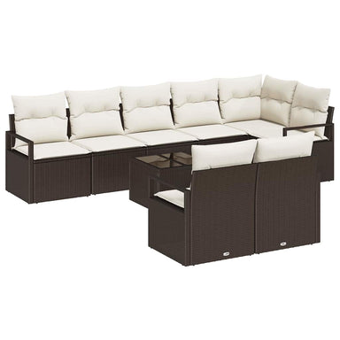Tuinbankenset 9 st Bruin en Crème poly rattan