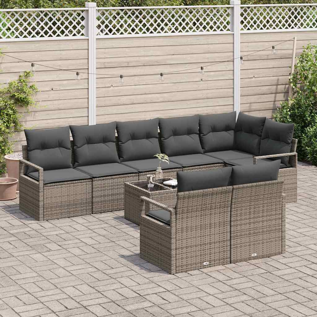 Tuinbankenset 9 st Lichtgrijs poly rattan
