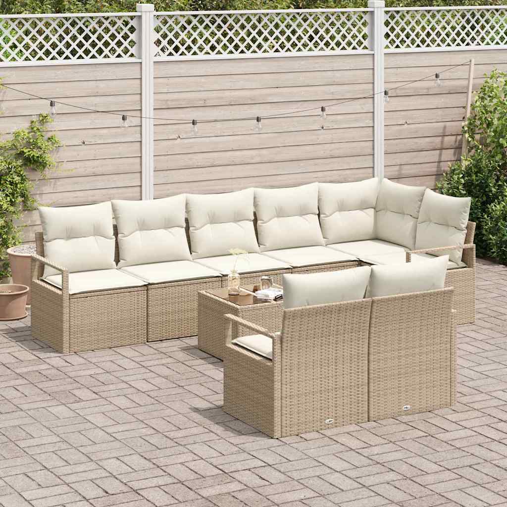 Tuinbankenset 9 st Beige en Crème poly rattan