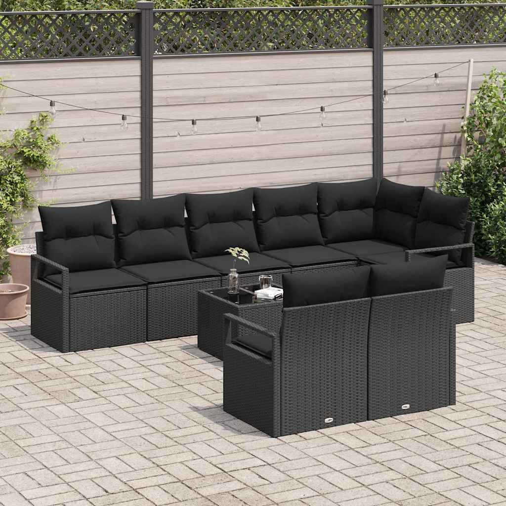Tuinbankenset 9 st Zwart poly rattan