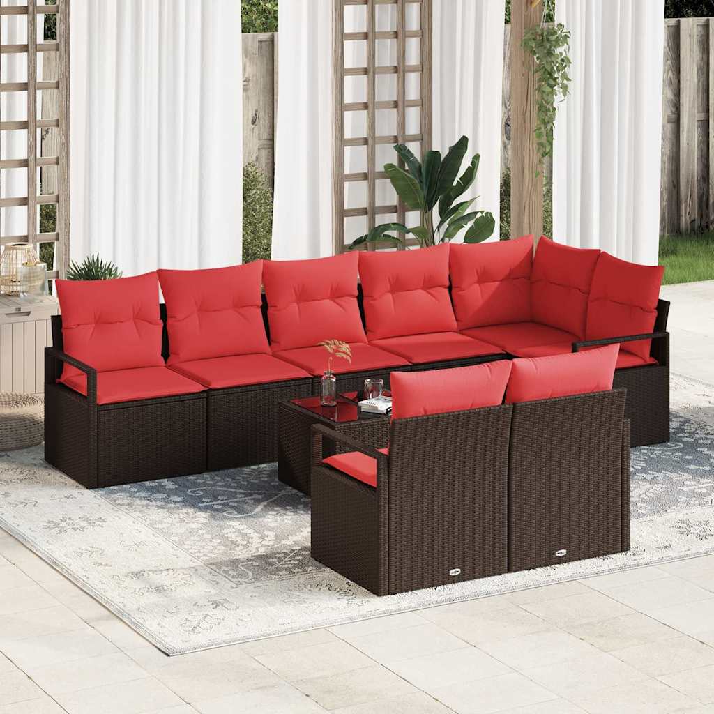 Tuinbankenset 9 st Bruin en Rood poly rattan