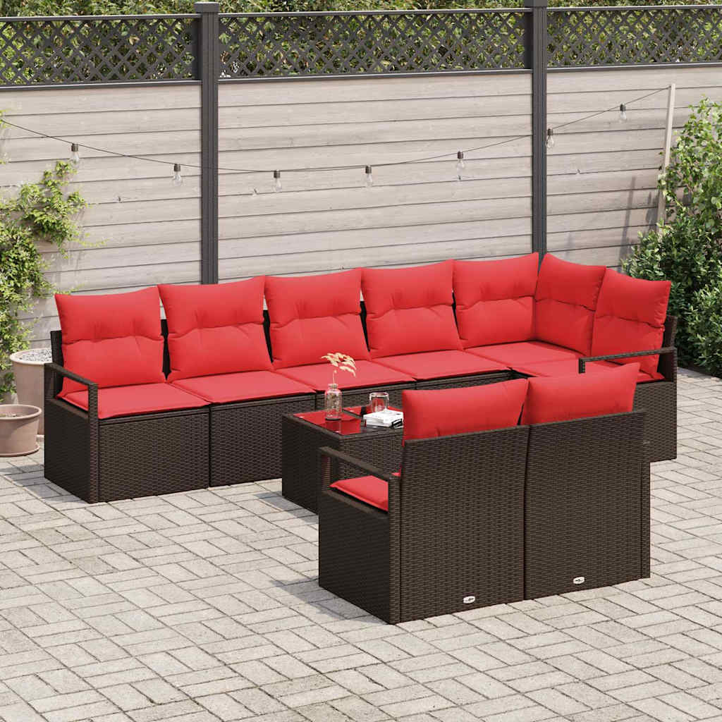 Tuinbankenset 9 st Bruin en Rood poly rattan