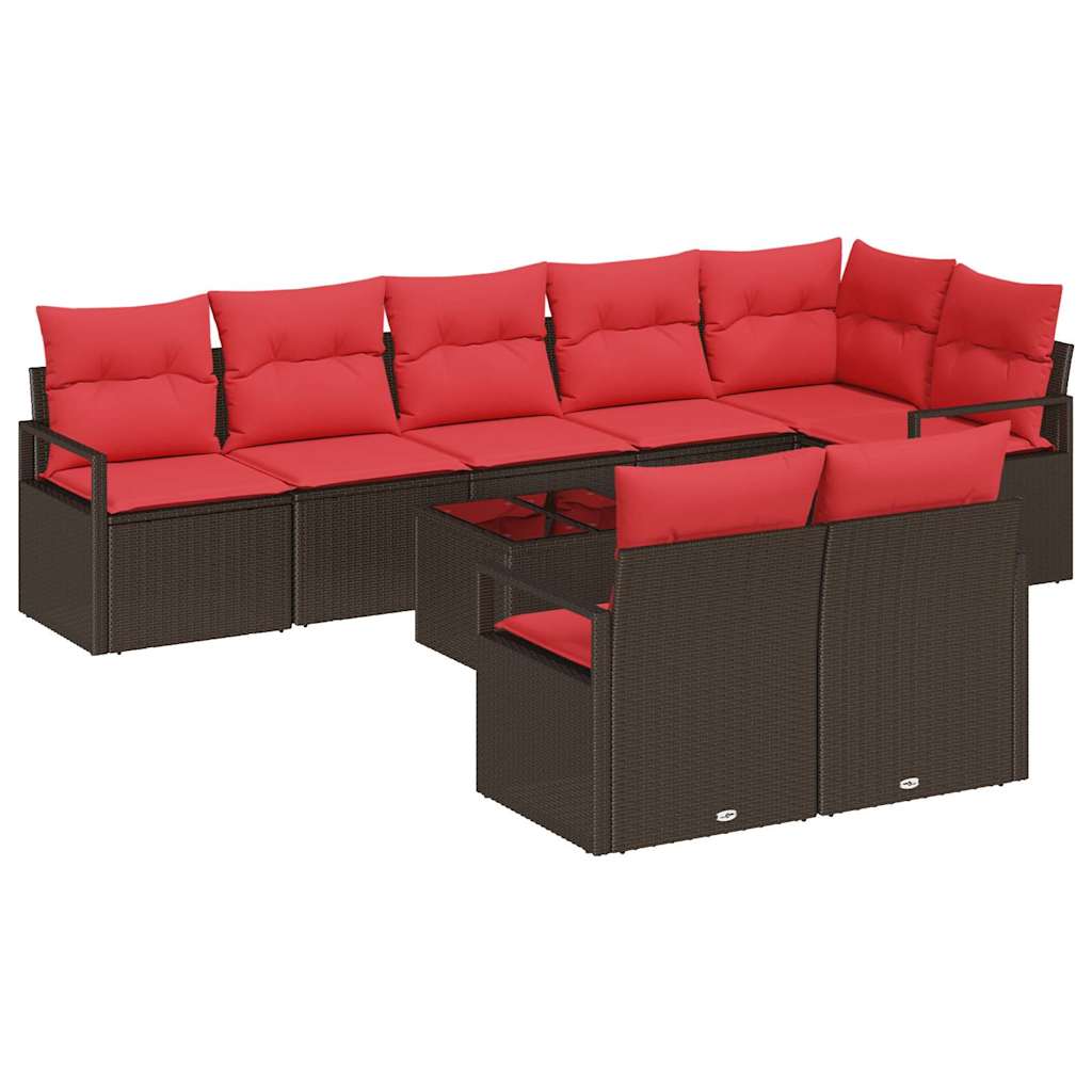 Tuinbankenset 9 st Bruin en Rood poly rattan