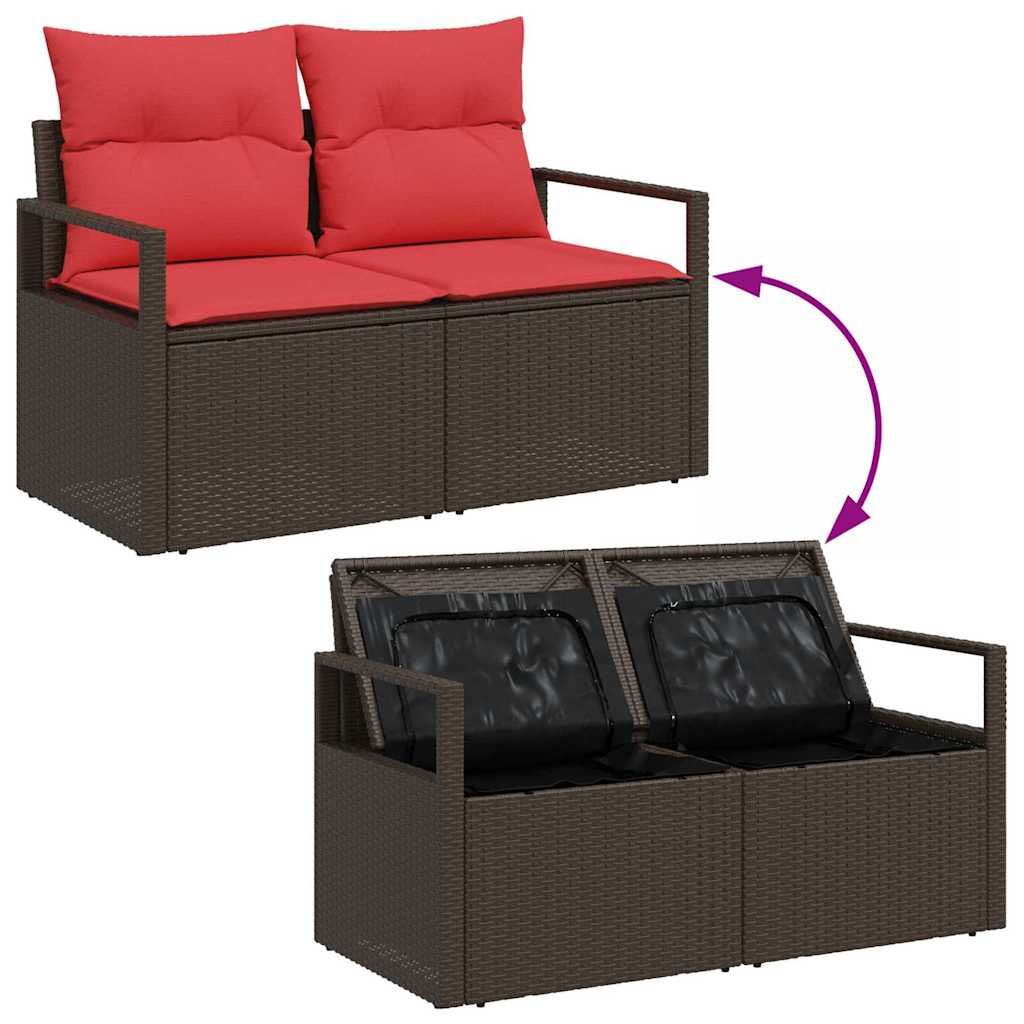 Tuinbankenset 9 st Bruin en Rood poly rattan