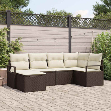 Bankstel 6 st Bruin en Crème poly rattan