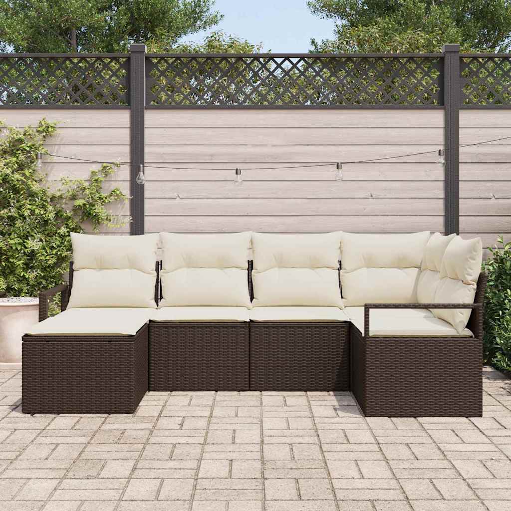 Bankstel 6 st Bruin en Crème poly rattan