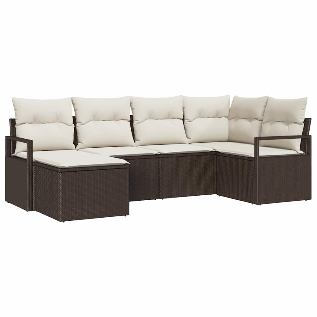 Bankstel 6 st Bruin en Crème poly rattan